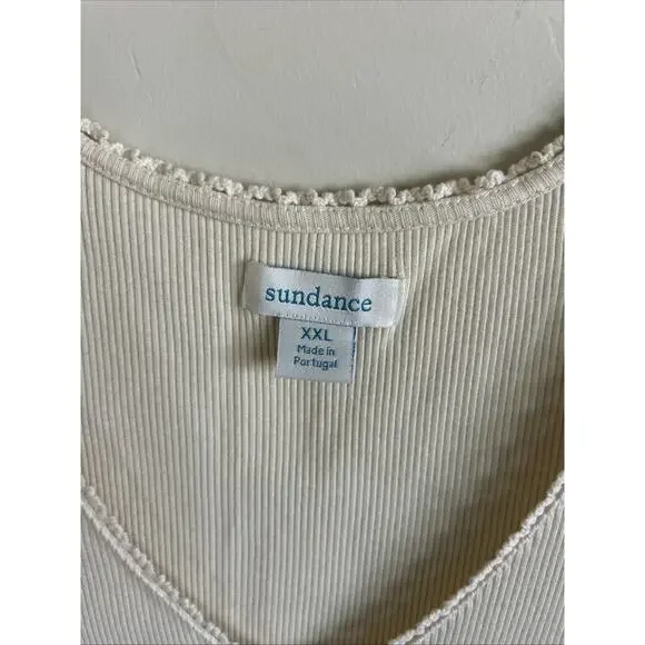 Sundance Ribbed Tank Womens XXL Cream V Neck Sleeveless Basic Layering EUC - Picture 2 of 10